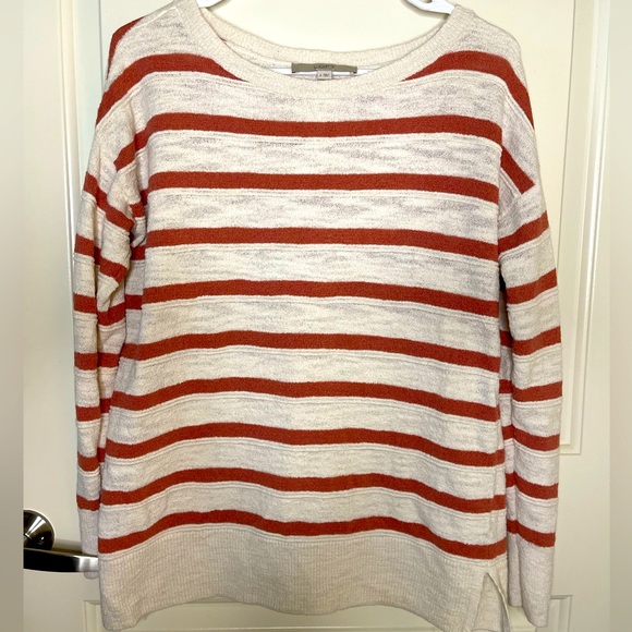 ๐3for$10๐ LOFT Stripe Sweater Coral/Cream size S - Picture 2 of 3